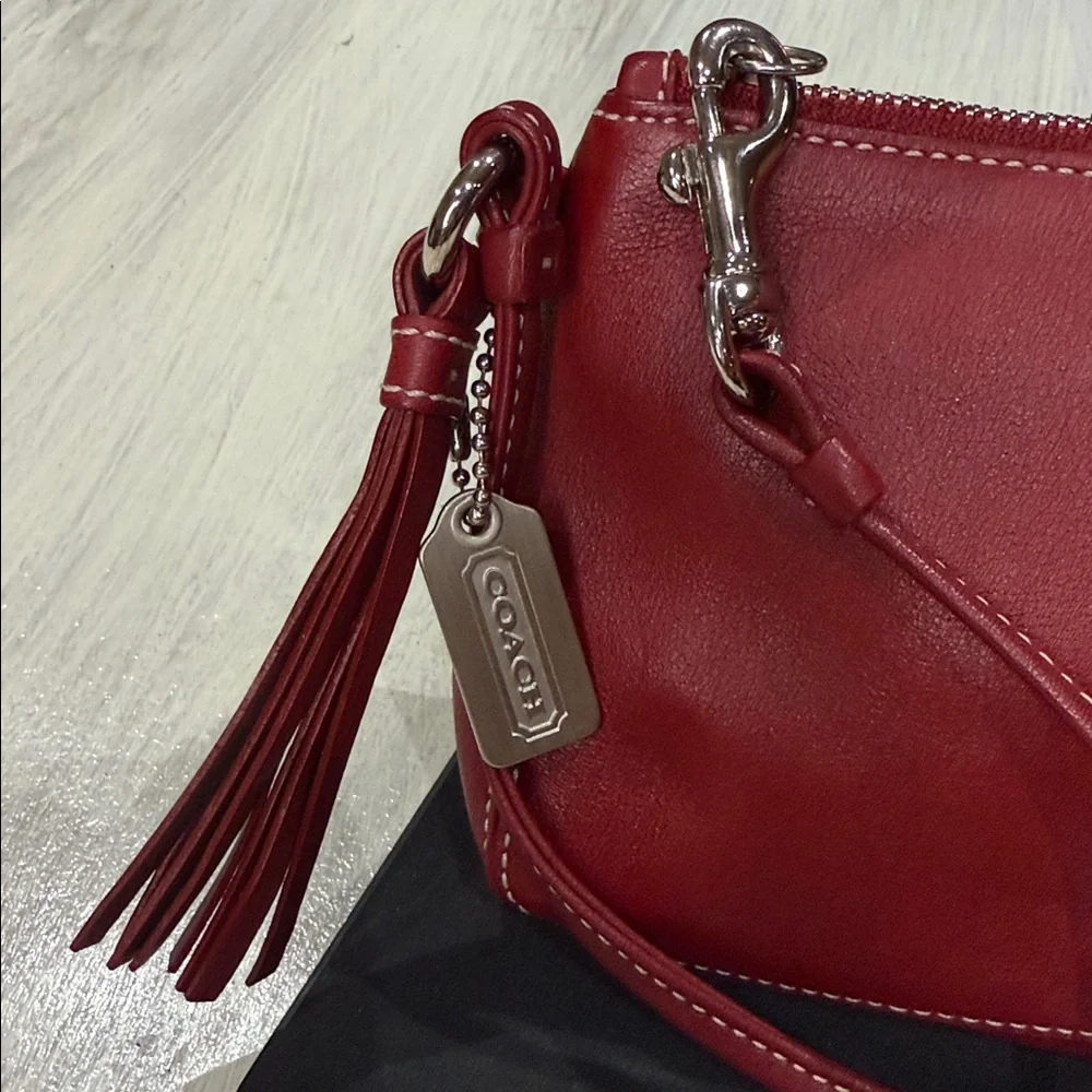 Vintage Y2K Coach Cherry🍒 Red Leatherwear Wristlet With Tassel- EUC